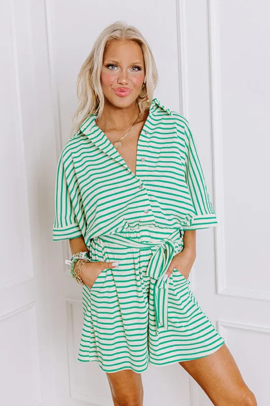 Yacht Club Cutie Stripe Romper in Green sold by Impressions