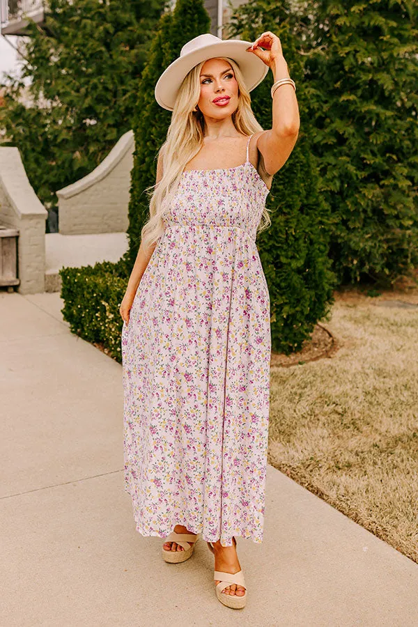 Smiles and Sunshine Floral Maxi in Lavender Curves sold by Impressions