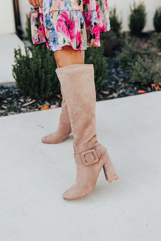 The Adeline Faux Suede Knee High Boot In Taupe sold by Impressions