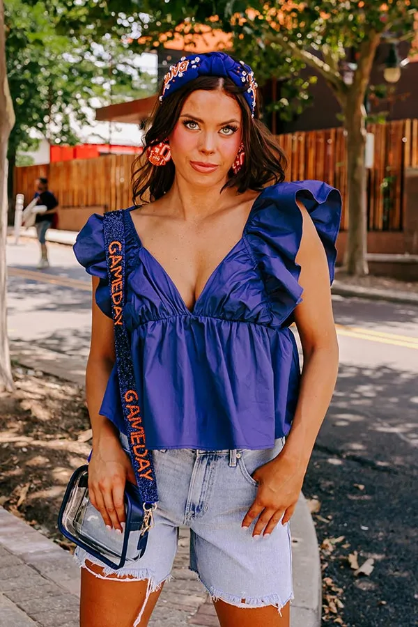 Stay Here Awhile Peplum Top In Navy sold by Impressions