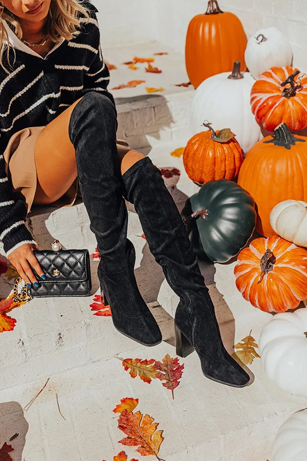 The Scarlett Faux Suede Thigh High Boot In Black sold by Impressions