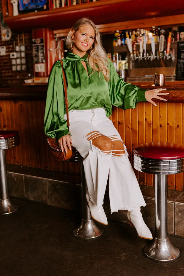 VIP Flight Plans Satin Top in Olive Curves sold by Impressions product image thumbnail 4