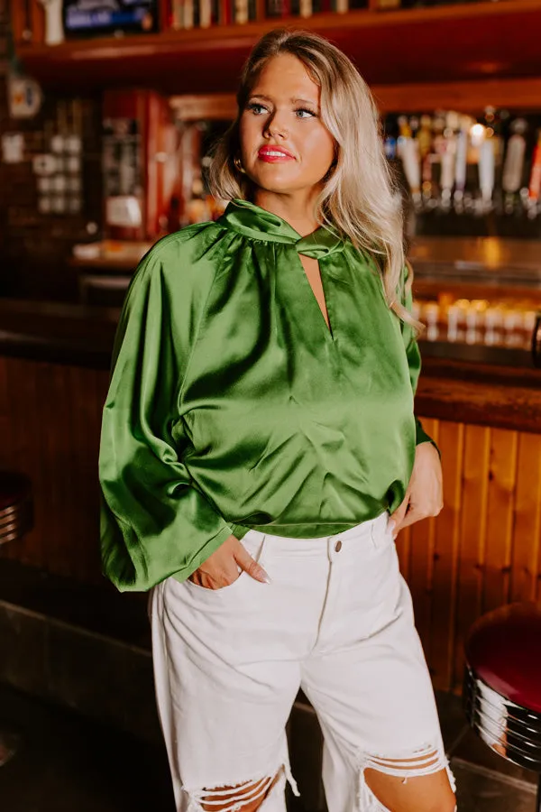 VIP Flight Plans Satin Top in Olive Curves sold by Impressions