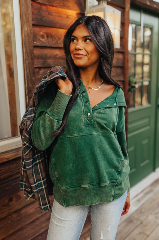 Fireside Comfort Mineral Wash Hoodie In Green sold by Impressions