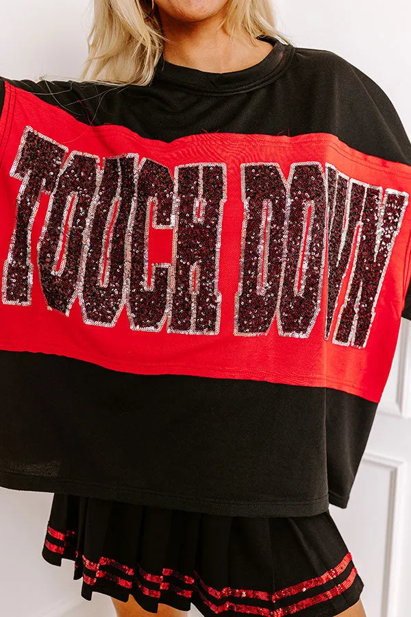 It's a Touch Down Sequin Oversized Tee in Black sold by Impressions product image thumbnail 4