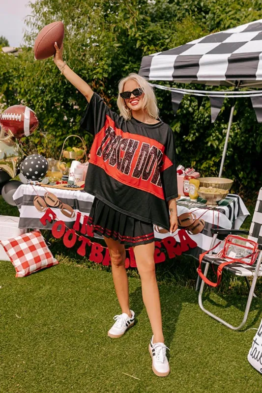 It's a Touch Down Sequin Oversized Tee in Black sold by Impressions