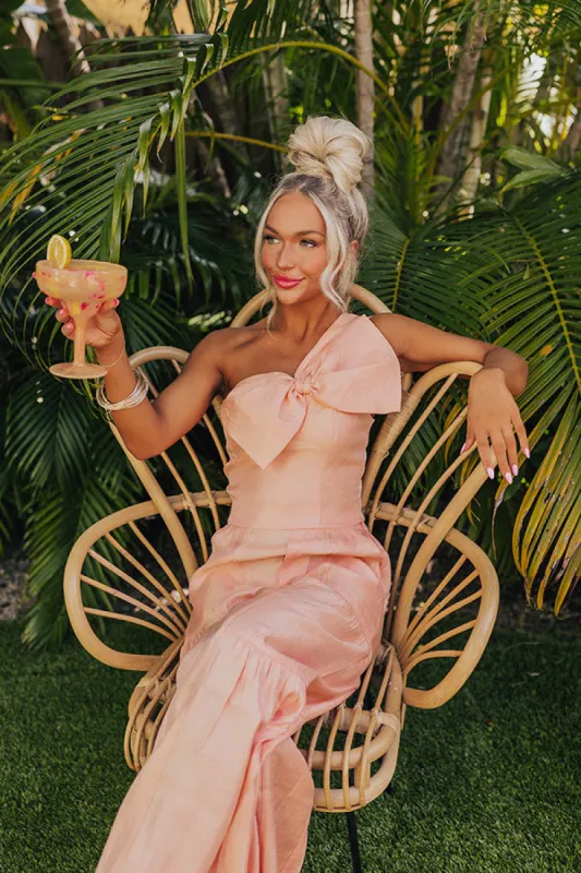 Viva La Travel One Shoulder Top in Peach sold by Impressions