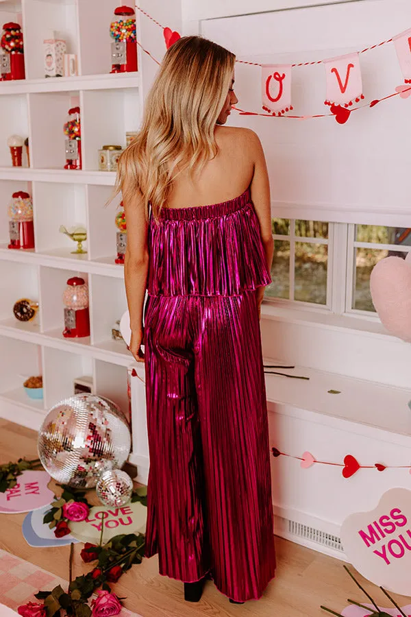 Cocktail Hour Pleated Metallic Jumpsuit In Fuchsia sold by Impressions product image thumbnail 4