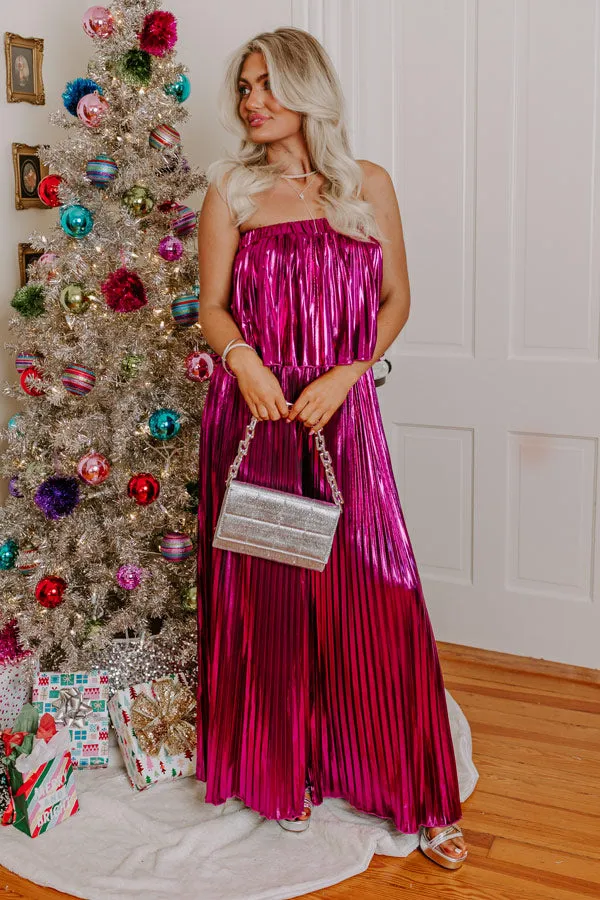 Cocktail Hour Pleated Metallic Jumpsuit In Fuchsia sold by Impressions product image thumbnail 5