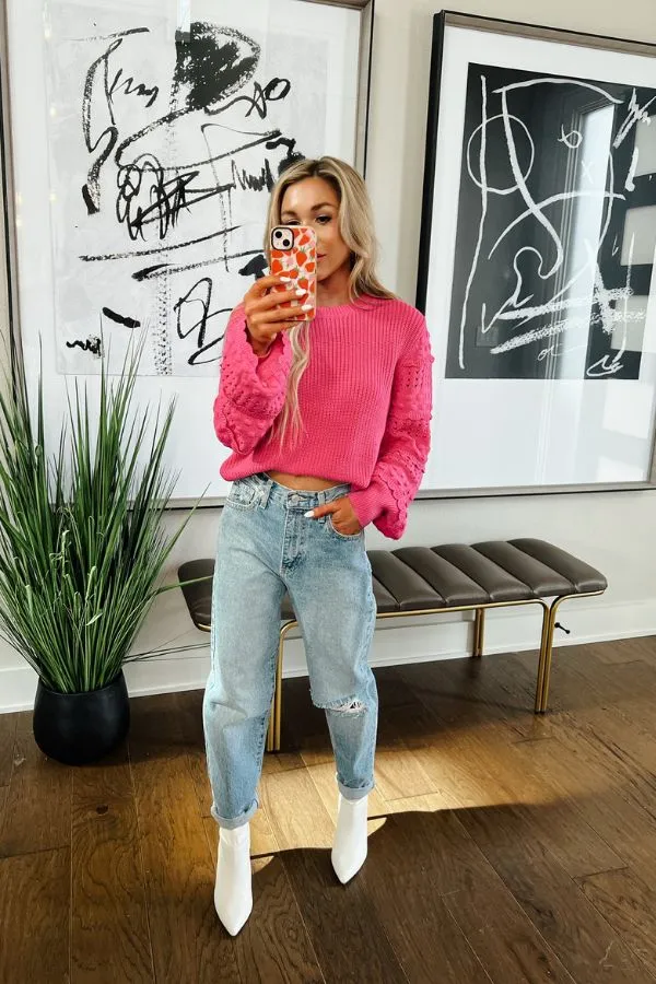 Cityscape Charm Knit Sweater Top in Hot Pink sold by Impressions