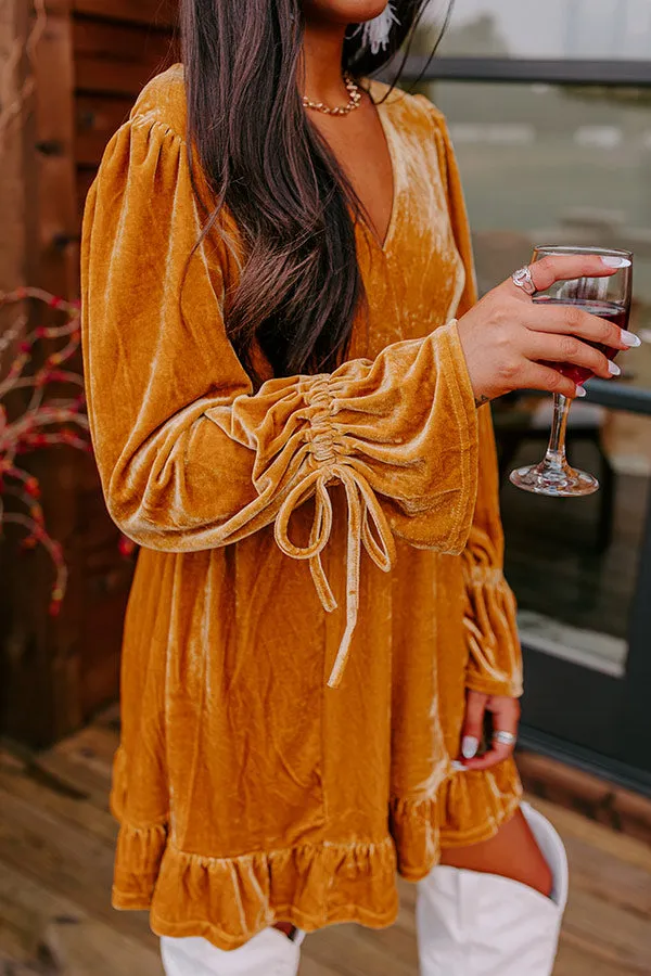 Lost In A Novel Velvet Mini Dress In Golden Honey sold by Impressions product image thumbnail 2
