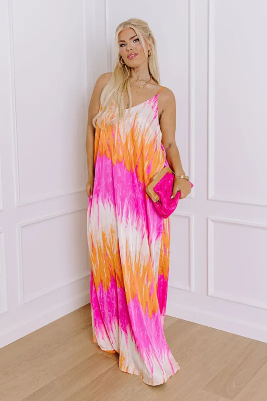 Bali Sunrise Satin Maxi Dress in Orange Curves sold by Impressions