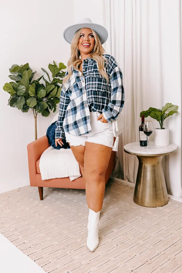 Nantucket Chill Plaid Jacket In Blue Curves sold by Impressions