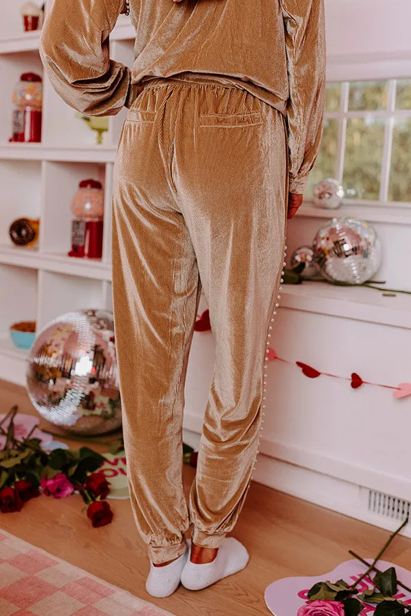 Material Girl Embellished Velour Joggers in Warm Taupe sold by Impressions product image thumbnail 3