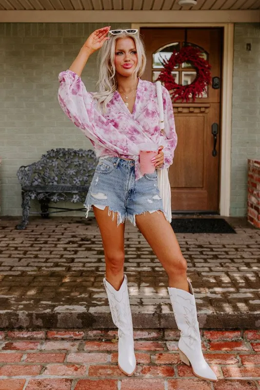 Somewhere Tropical Watercolor Tie Top In Berry sold by Impressions