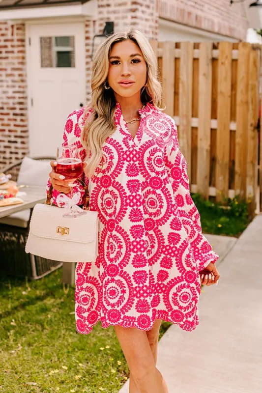 Sunday Market Embroidered Tunic Dress in Hot Pink sold by Impressions