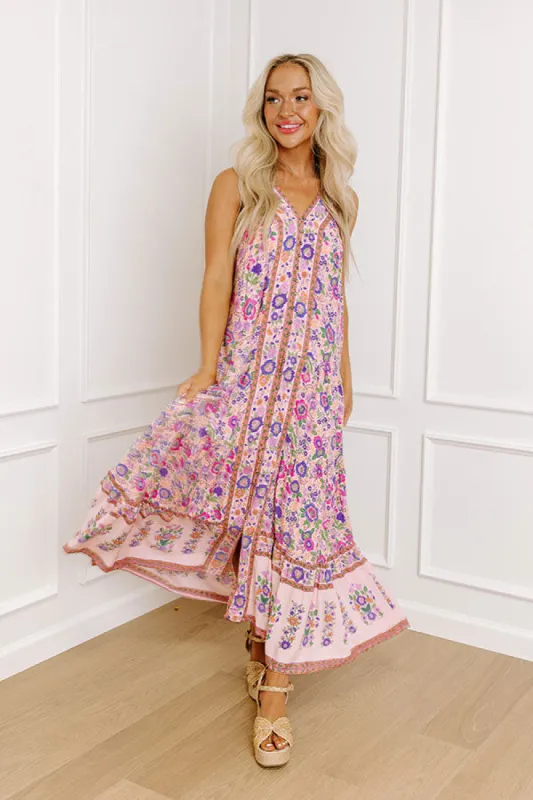 Strolling Through Phoenix Floral Maxi Dress in Pink sold by Impressions