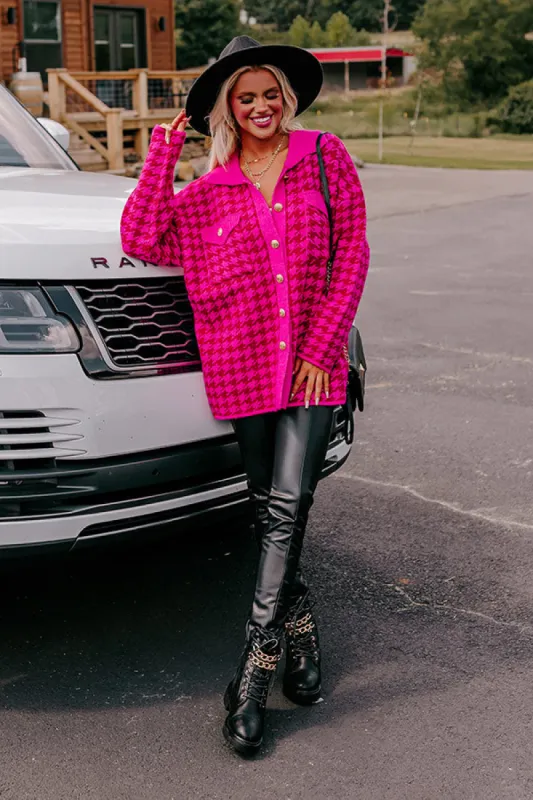 Fall In The City Houndstooth Jacket In Hot Pink sold by Impressions