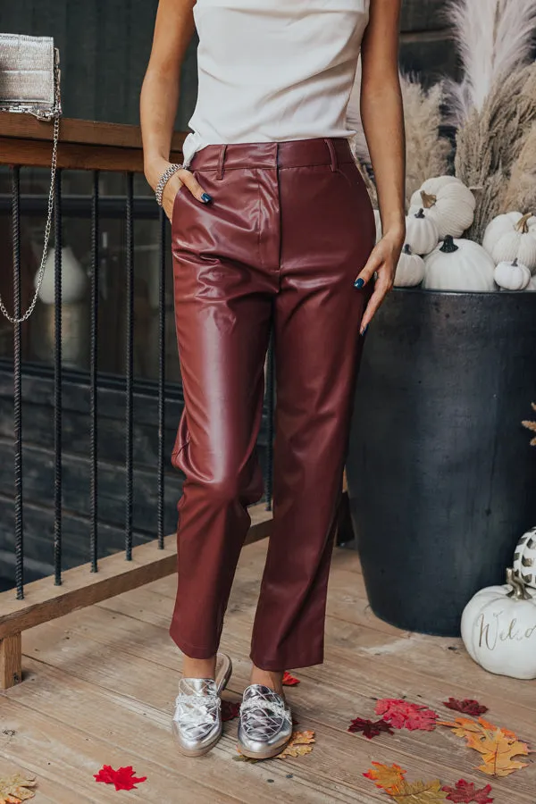 The Catalina High Waist Faux Leather Pants in Dark Rustic Rose sold by Impressions product image thumbnail 3