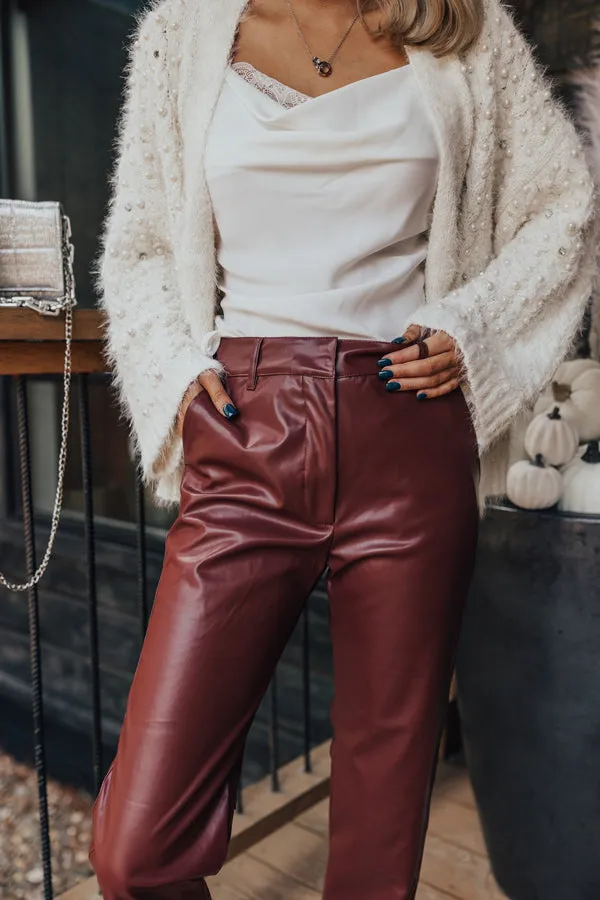 The Catalina High Waist Faux Leather Pants in Dark Rustic Rose sold by Impressions