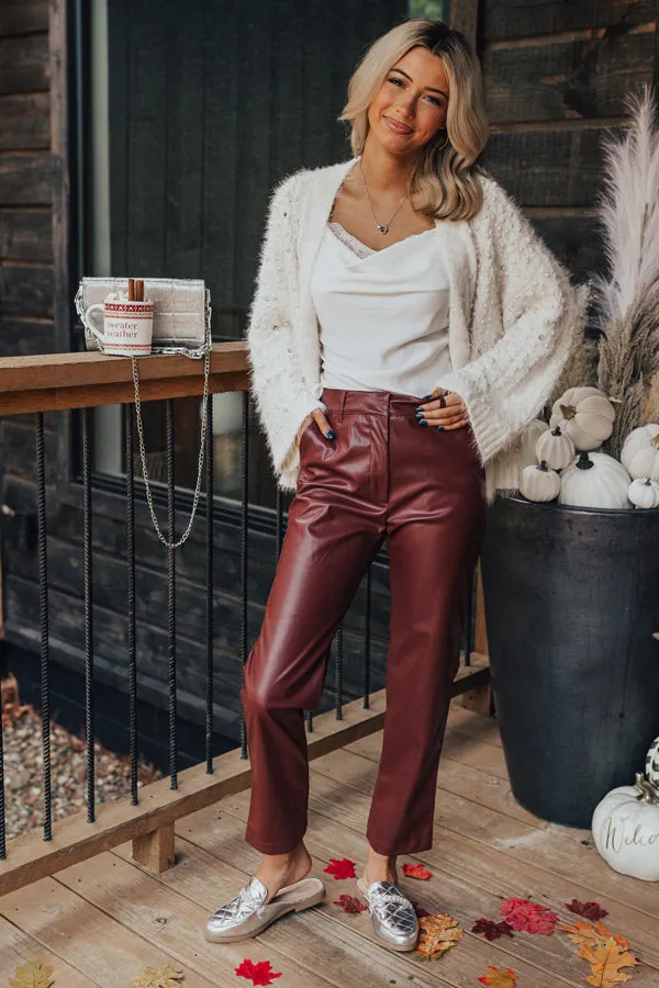 The Catalina High Waist Faux Leather Pants in Dark Rustic Rose sold by Impressions product image thumbnail 2