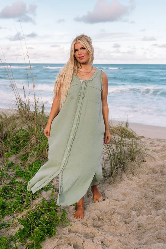 Free Spirited Frayed Midi in Sage Curves sold by Impressions