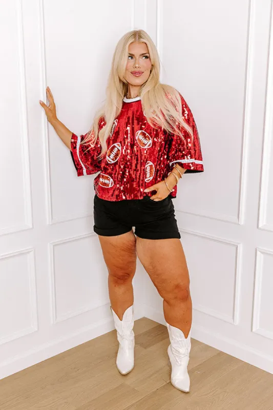 Kickoff Season Sequin Top in Red Curves sold by Impressions
