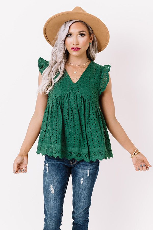 Sugar Pie Babydoll Eyelet Top In Hunter Green sold by Impressions product image thumbnail 2