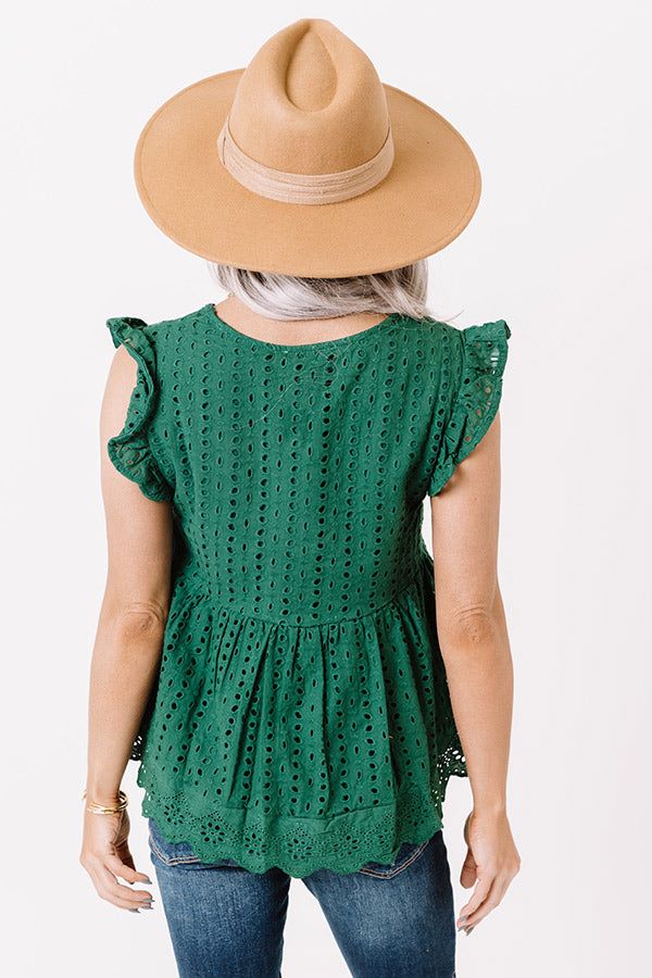 Sugar Pie Babydoll Eyelet Top In Hunter Green sold by Impressions product image thumbnail 4