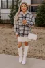 Seasonal Snuggles Plaid Sherpa Jacket in Grey sold by Impressions