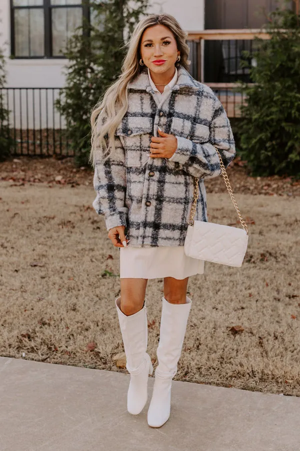 Seasonal Snuggles Plaid Sherpa Jacket in Grey sold by Impressions