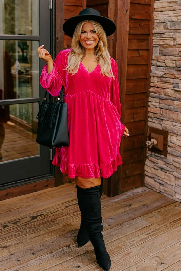 Lost In A Novel Velvet Mini Dress In Hot Pink Curves sold by Impressions product image thumbnail 2