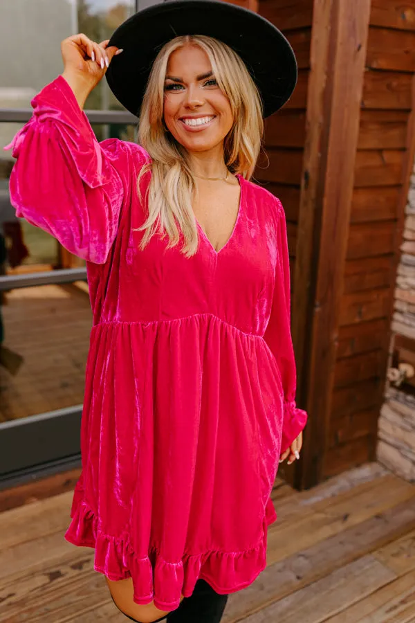 Lost In A Novel Velvet Mini Dress In Hot Pink Curves sold by Impressions product image thumbnail 4