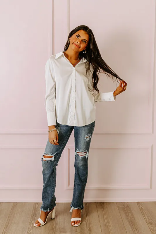 Plan For Success Satin Button Up In Ivory sold by Impressions