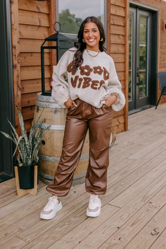 The Aubrey High Waist Faux Leather Pants In Chocolate sold by Impressions