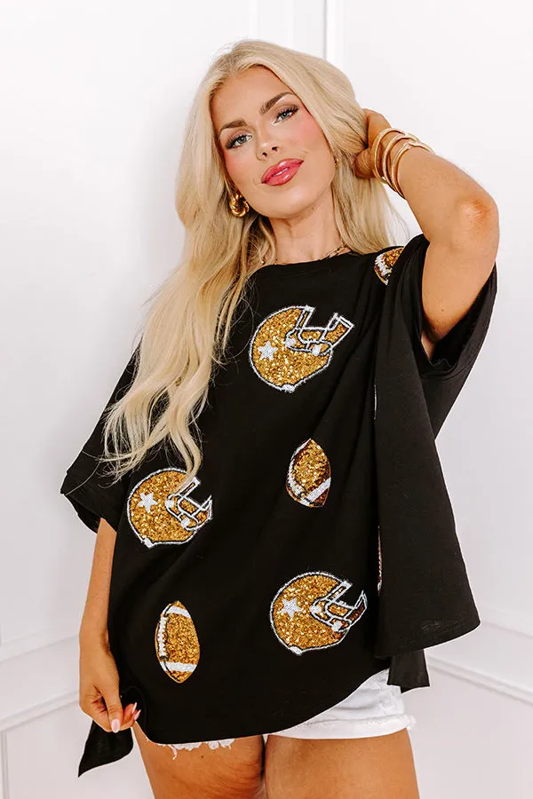 Game Day Charm Sequin Oversized Tee in Black Curves sold by Impressions