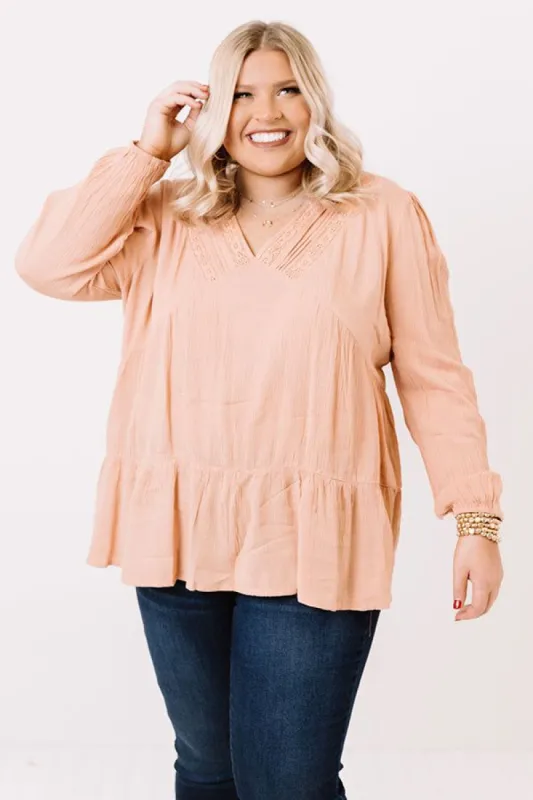 Chic Checklist Babydoll Top In Peach Curves sold by Impressions