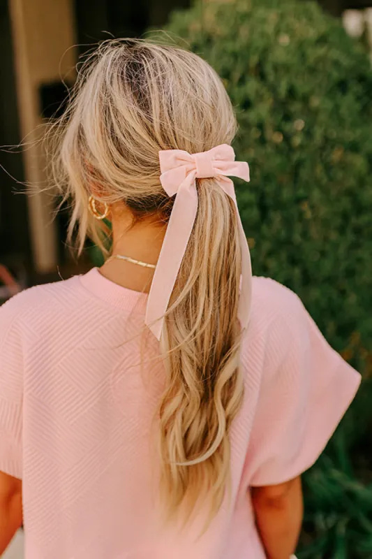 Crushing On You Velvet Bow Hair Clip in Light Peach sold by Impressions