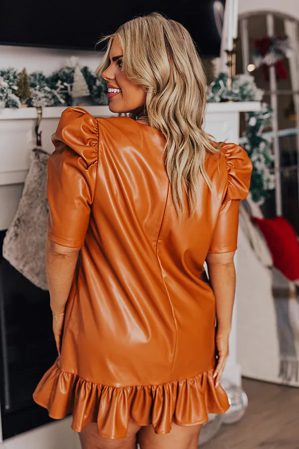 Stylish Setting Faux Leather Mini Dress in Camel Curves sold by Impressions product image thumbnail 4