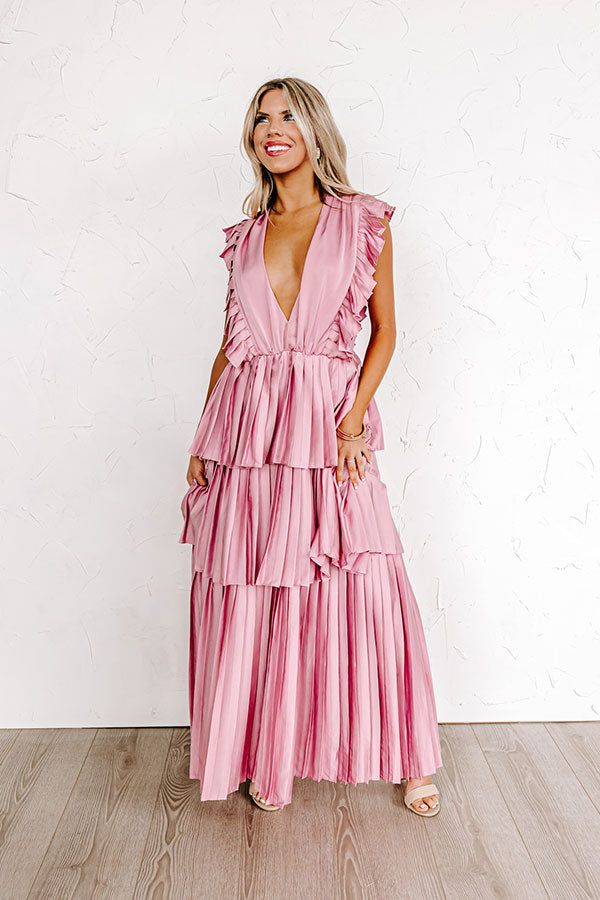 Seeking Champagne Pleated Maxi Dress In Blush sold by Impressions