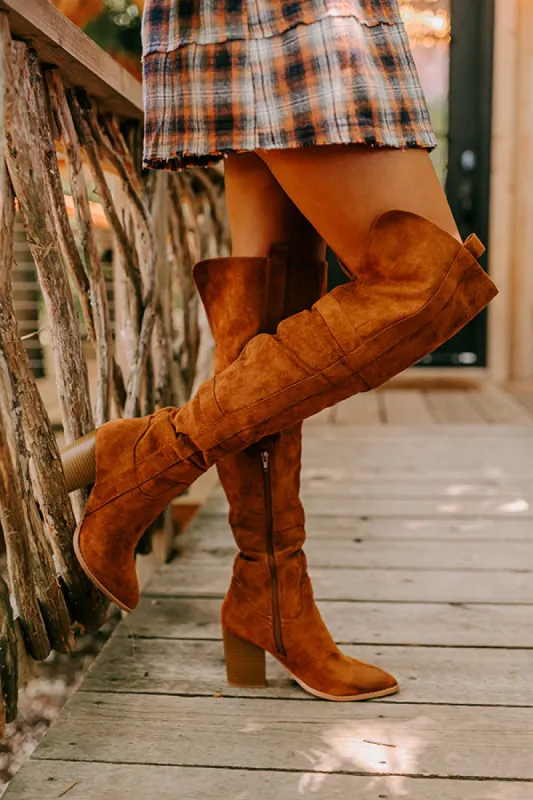The Kinsley Faux Suede Thigh High Boot In Brown sold by Impressions