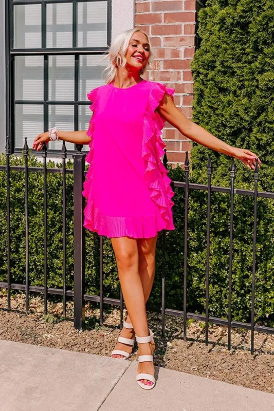 Walking The Runway Shift Dress in Neon Pink sold by Impressions
