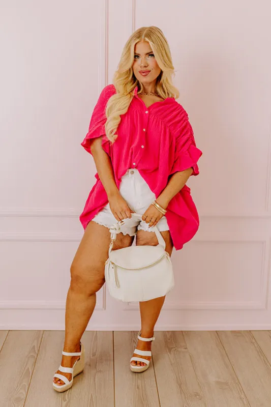 Divine Downtime Button Up in Hot Pink Curves sold by Impressions