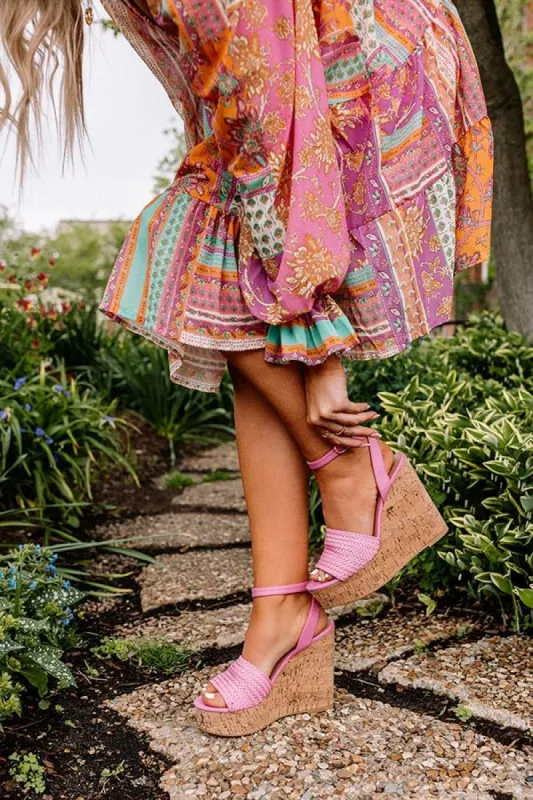 The Cailyn Woven Wedge in Bubblegum Pink sold by Impressions