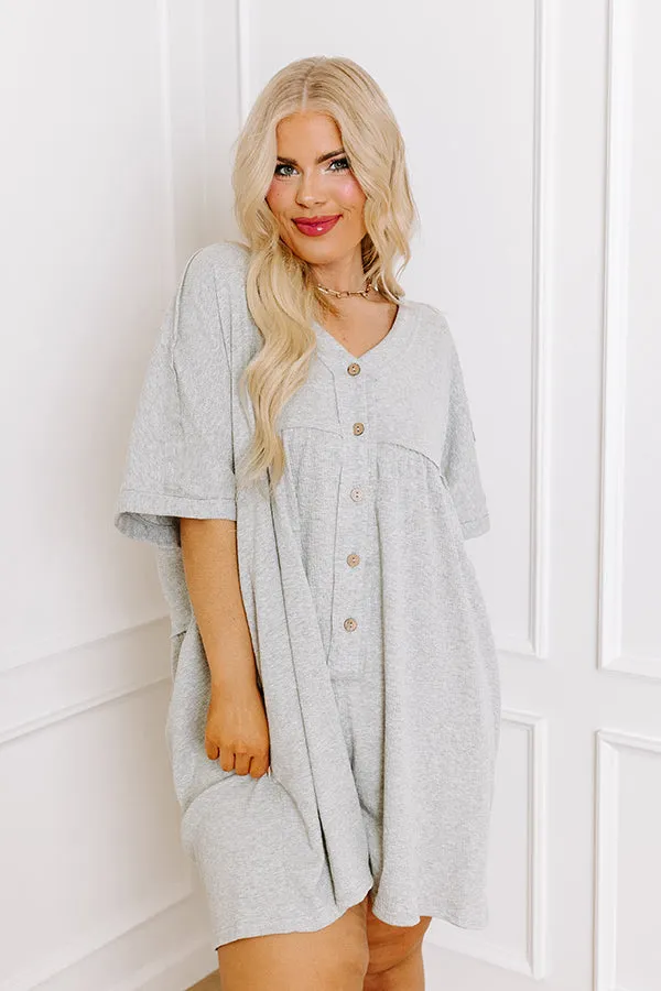 Comfy Chic Button Down Romper in Grey Curves sold by Impressions