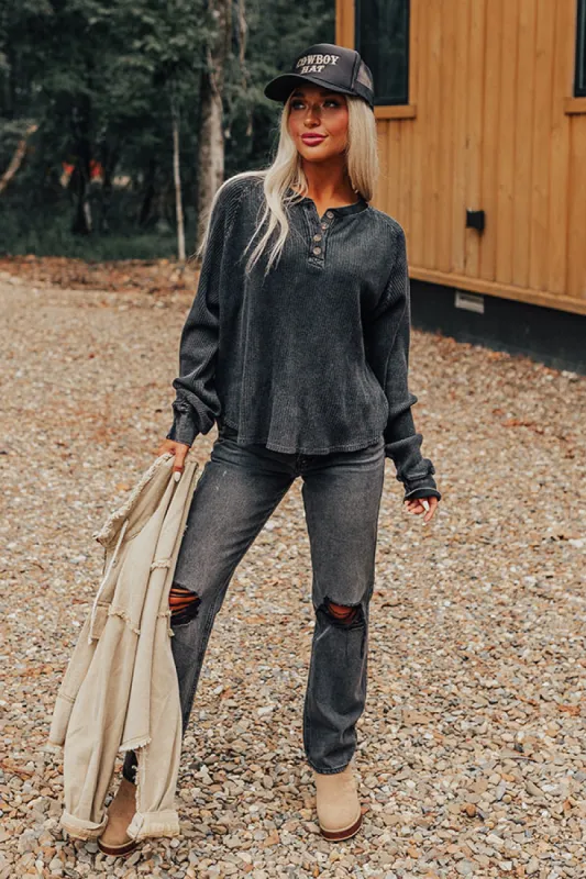 First Thing Waffle Knit Top In Black sold by Impressions