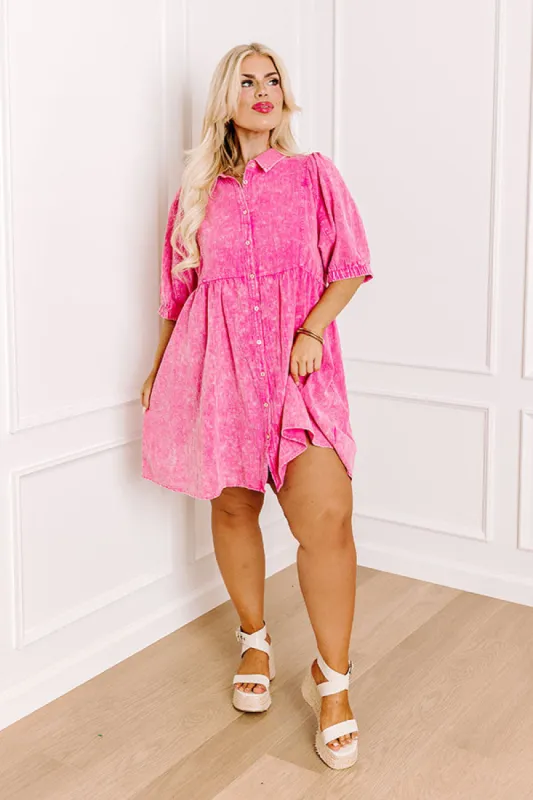Sweet Glance Mineral Wash Mini Dress in Pink Curves sold by Impressions