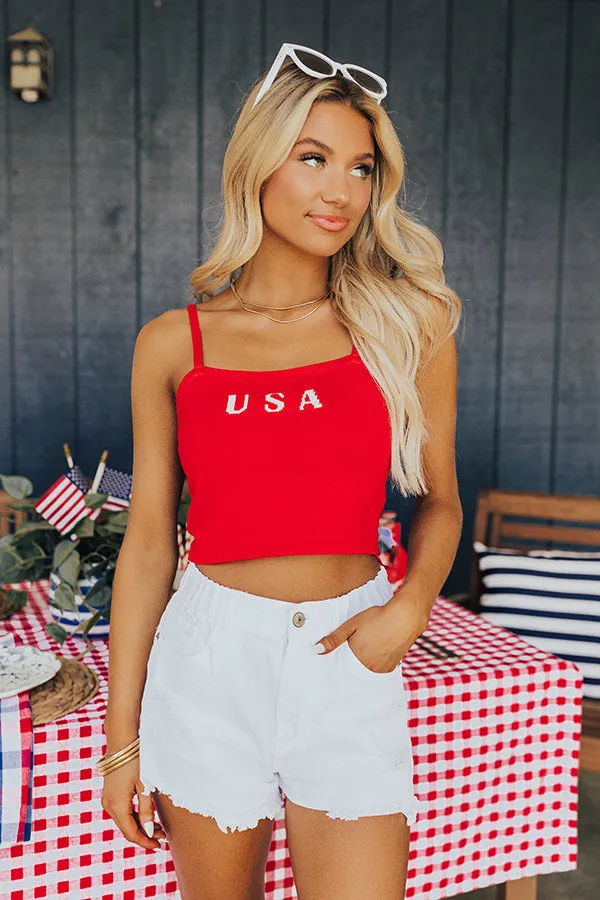 USA Knit Crop Tank in Red sold by Impressions