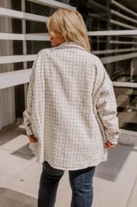 Shift Focus Tweed Lightweight Jacket In Ivory Curves sold by Impressions