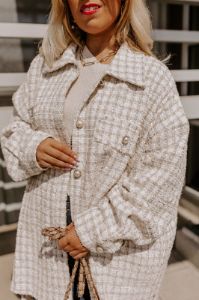 Shift Focus Tweed Lightweight Jacket In Ivory Curves sold by Impressions